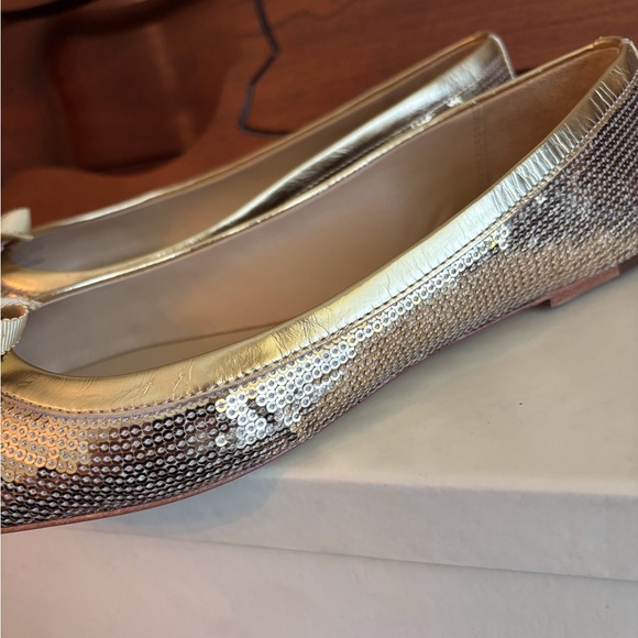 Coach Abigail Gold Sequins Flats with Bow and Pearl Accents - Picture 7 of 11